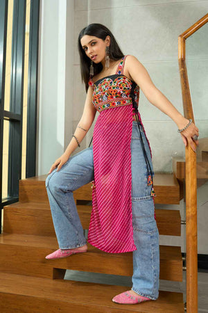 Pink Embroidered Georgette Kurti