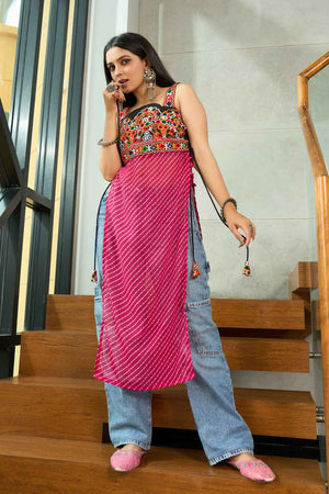 Pink Embroidered Georgette Kurti