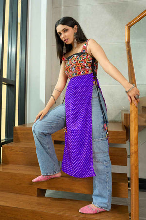Purple Embroidered Georgette Kurti