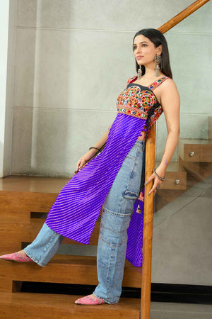 Purple Embroidered Georgette Kurti