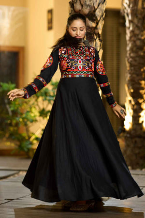 Black Embroidered Rayon Kurti
