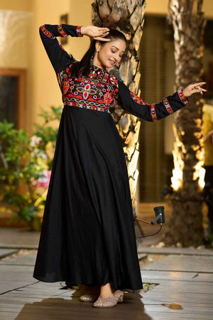 Black Embroidered Rayon Kurti