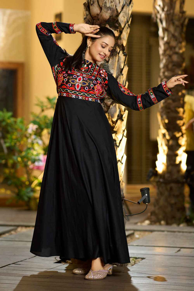 Black Embroidered Rayon Kurti