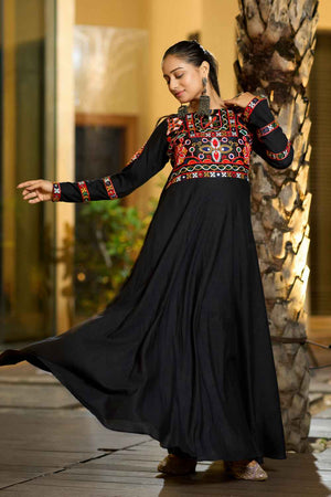 Black Embroidered Rayon Kurti
