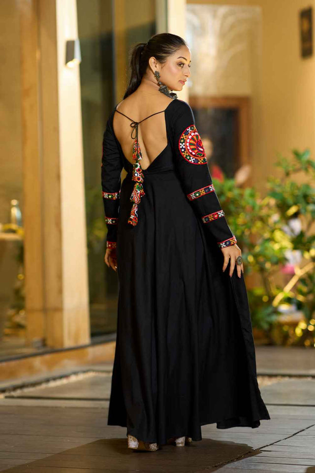 Black Embroidered Rayon Kurti