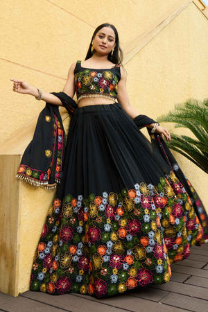 Black Embroidered Georgette Lehenga