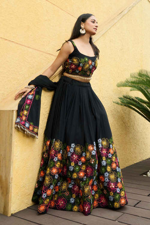 Black Embroidered Georgette Lehenga