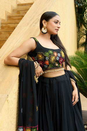Black Embroidered Georgette Lehenga