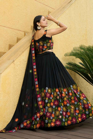 Black Embroidered Georgette Lehenga