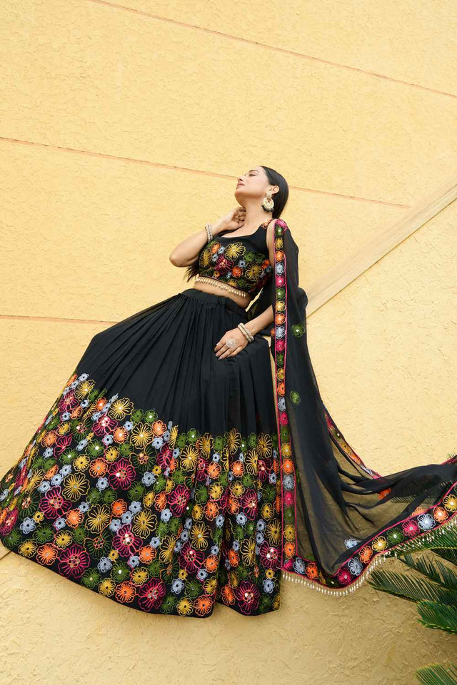 Black Embroidered Georgette Lehenga