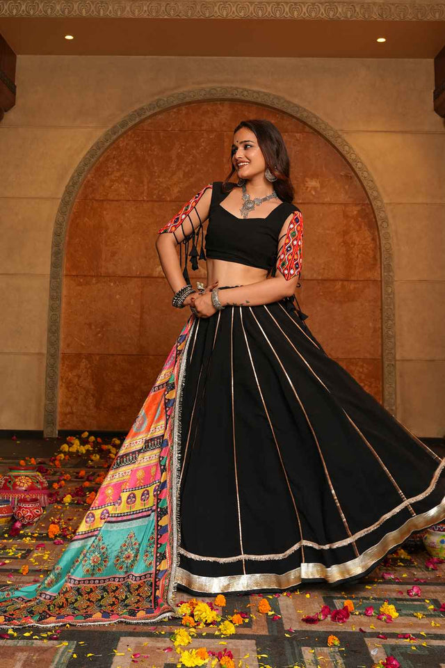 Black Lace Work Georgette Lehenga