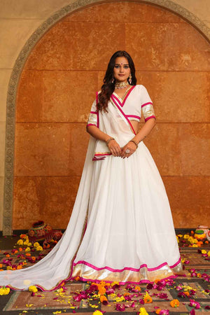 White Solid Georgette Lehenga