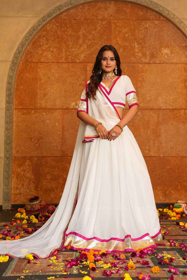 White Solid Georgette Lehenga