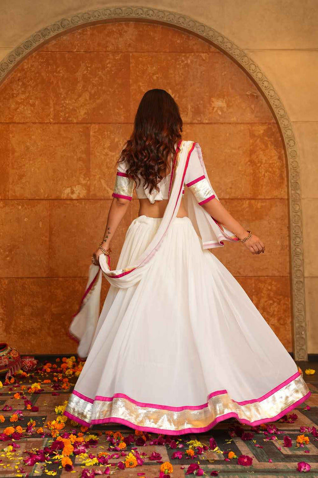 White Solid Georgette Lehenga