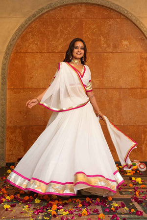 White Solid Georgette Lehenga