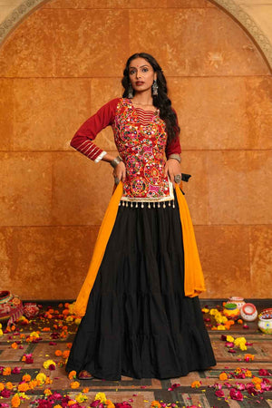 Black Solid Crepe Lehenga