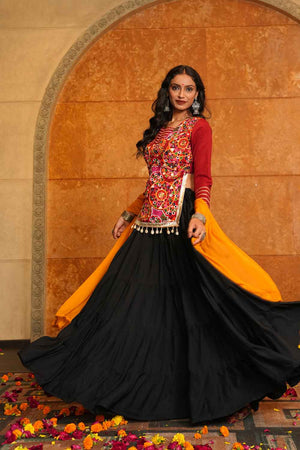Black Solid Crepe Lehenga