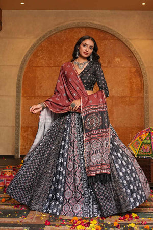 Black Printed Crepe Lehenga