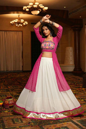 White Solid Georgette Lehenga