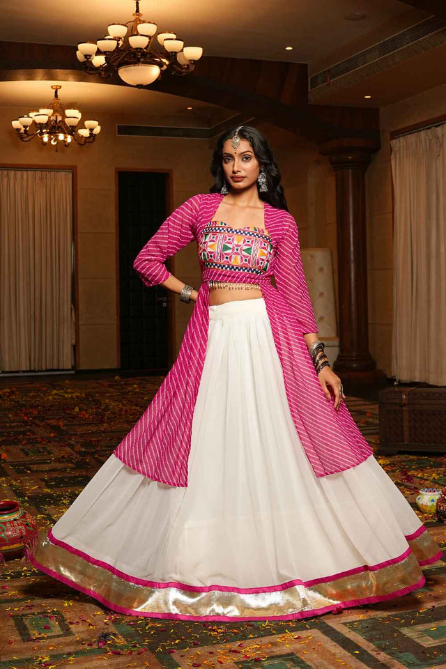 White Solid Georgette Lehenga