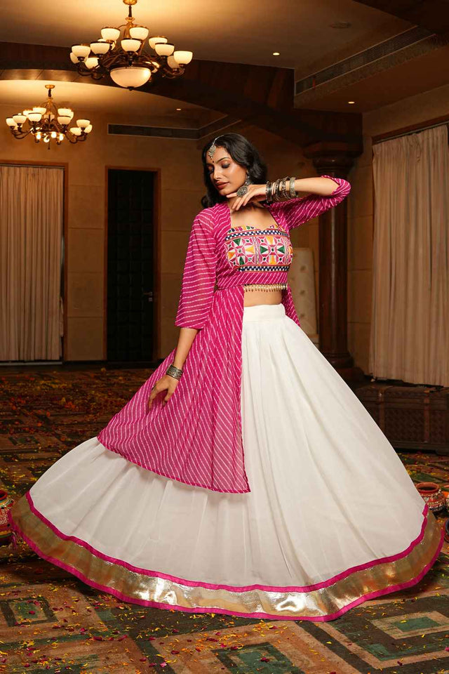 White Solid Georgette Lehenga