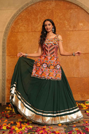 Green Solid Georgette Lehenga