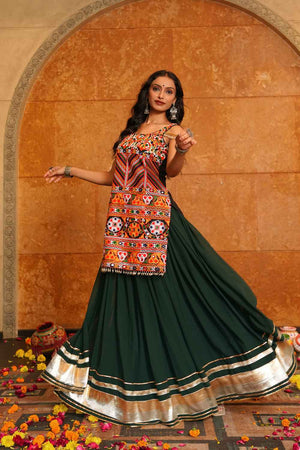 Green Solid Georgette Lehenga