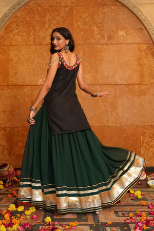 Green Solid Georgette Lehenga