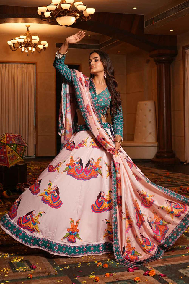 Pink Printed Crepe Lehenga