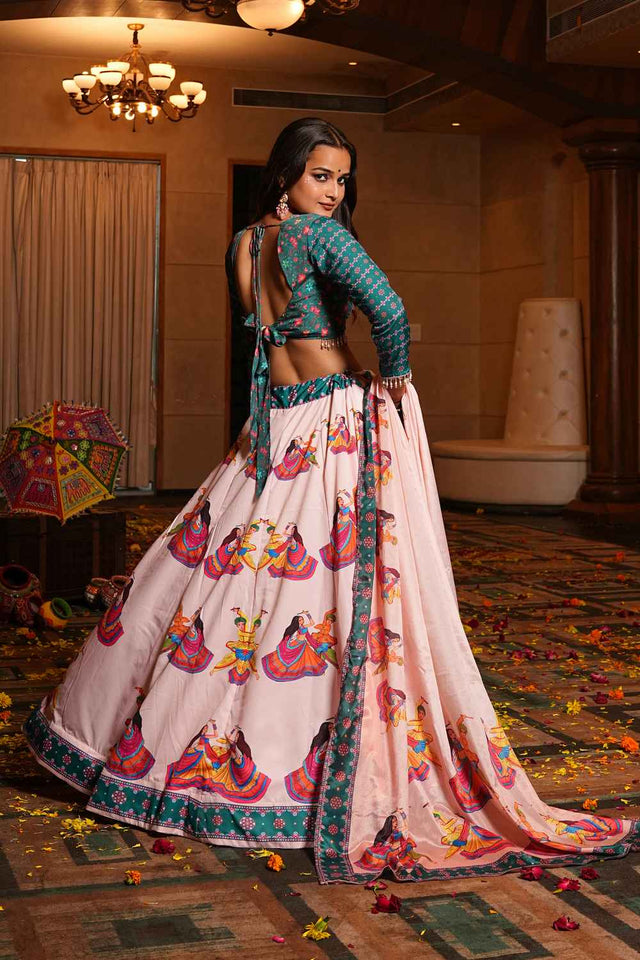 Pink Printed Crepe Lehenga