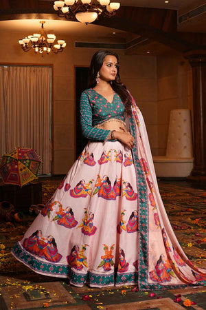 Pink Printed Crepe Lehenga