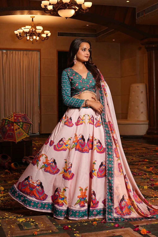 Pink Printed Crepe Lehenga