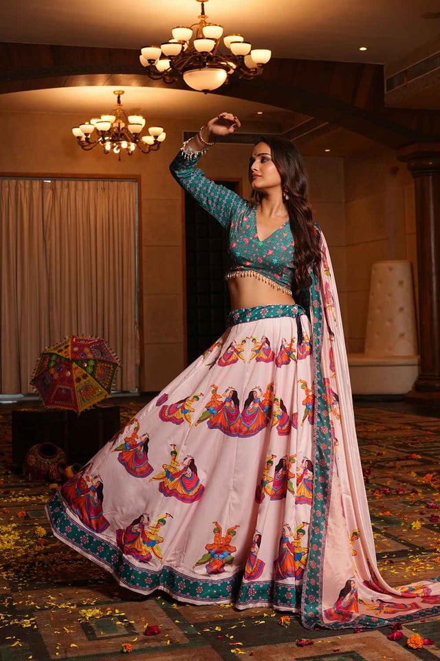 Pink Printed Crepe Lehenga