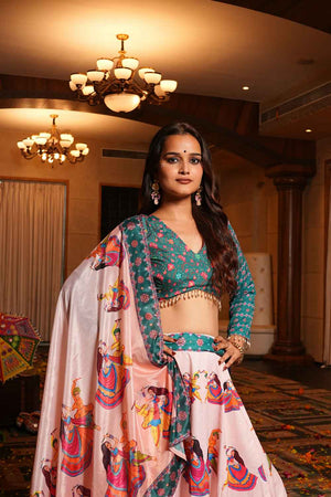 Pink Printed Crepe Lehenga