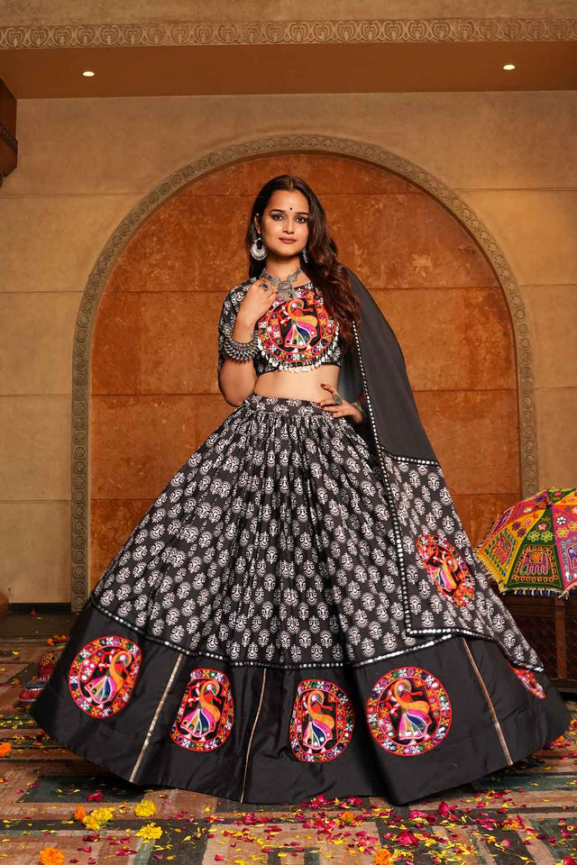 Black Embroidered Crepe Lehenga