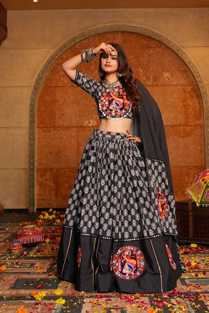 Black Embroidered Crepe Lehenga