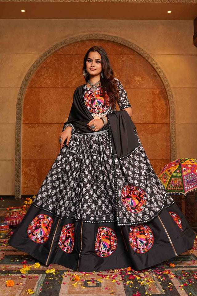 Black Embroidered Crepe Lehenga