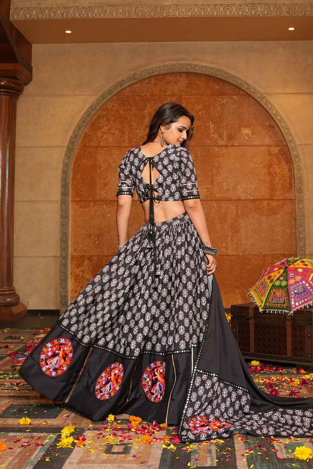 Black Embroidered Crepe Lehenga