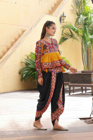 Yellow Embroidered Crepe Kurti Set