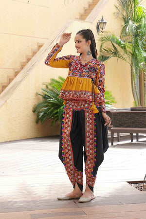 Yellow Embroidered Crepe Kurti Set