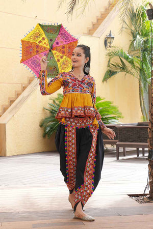 Yellow Embroidered Crepe Kurti Set