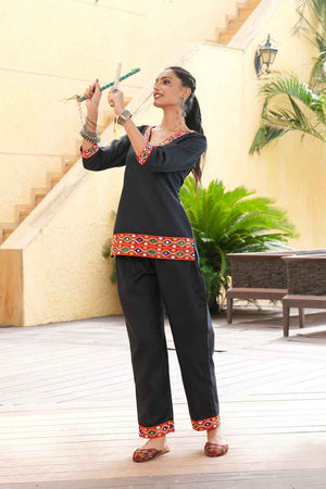 Black Embroidered Cotton Kurti Set