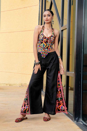 Black Embroidered Cotton Kurti Set