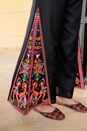 Black Embroidered Cotton Kurti Set