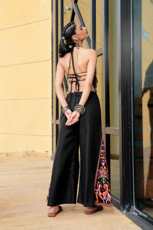 Black Embroidered Cotton Kurti Set