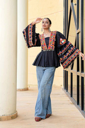 Black Embroidered Cotton Top