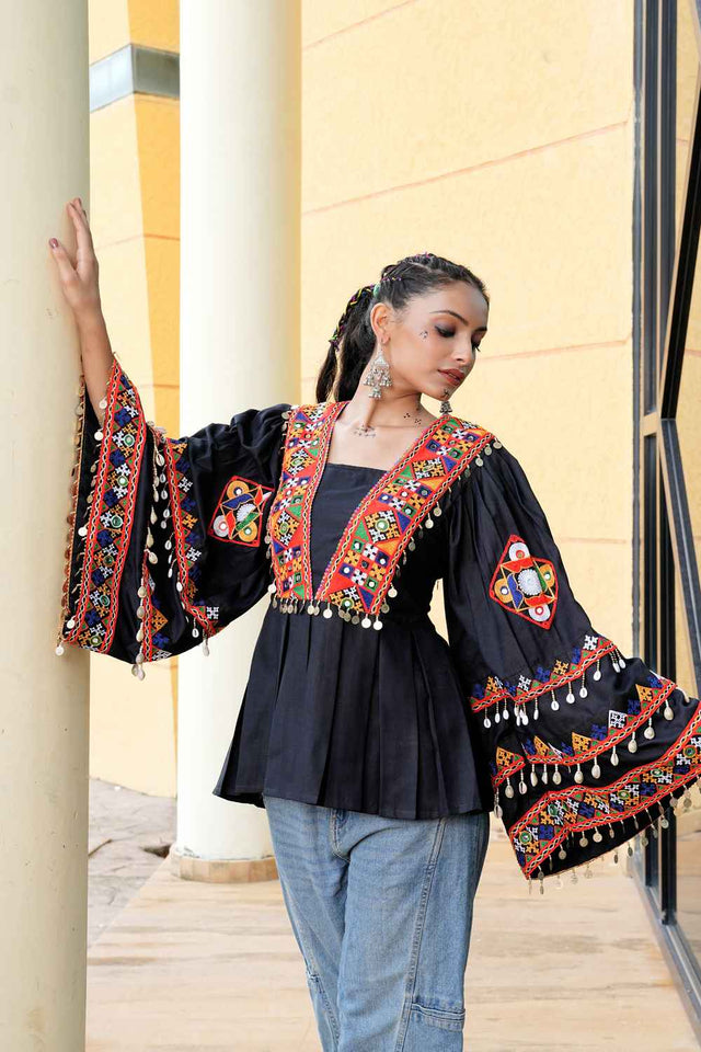 Black Embroidered Cotton Top