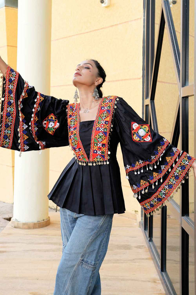 Black Embroidered Cotton Top