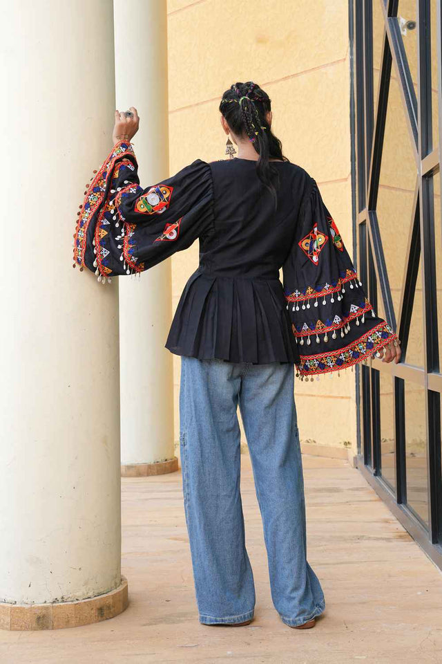 Black Embroidered Cotton Top