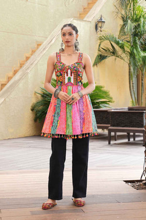 Multi Embroidered Crepe Kurtis